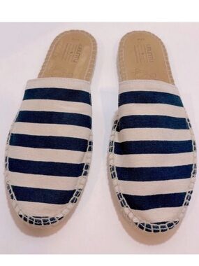 Ubuntu Life Canvas Jute Espadrille Flat Slip On Striped Blue White Womens 9.5
